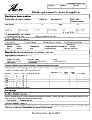 Fillable Online 2004 Group Insurance Enrollment/Change Form Employee ...