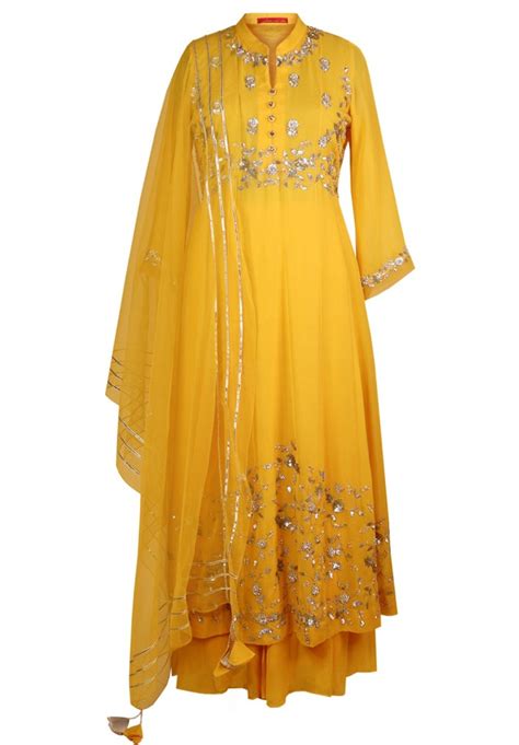 Georgette Kalidar Suit With Sequins Embroidery - MANGO YELLOW – Jasminum