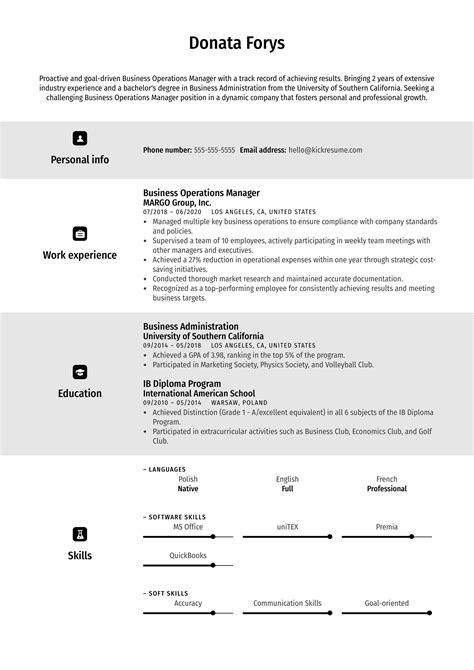 Business Operations Manager Resume Example | Kickresume