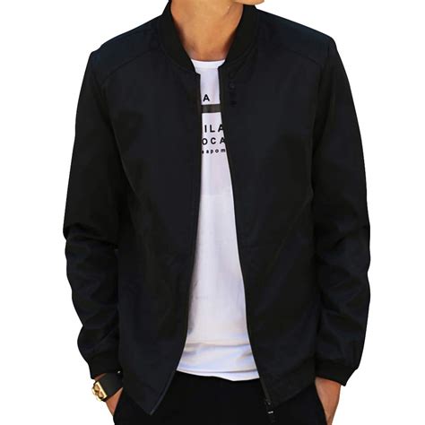 Buy YA RUI Men's Polyester Casual Jacket Stand Collar Zipper Design ...