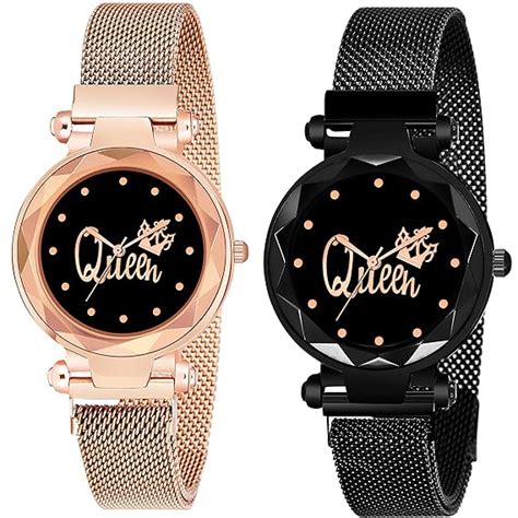 CERO Analogue Women's Watch (Black Dial Multi Colored Strap) (Pack of 2 ...