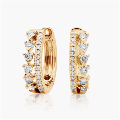 Dainty Double Row Diamond Huggie Hoop Earrings In 14K Yellow Gold-81917y14