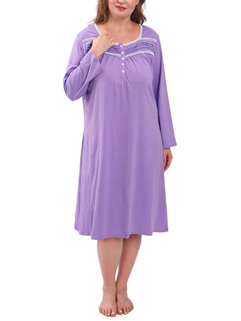 FEREMO Nightgowns for Women Plus Size 100% Cotton Long Sleeve Sleep ...