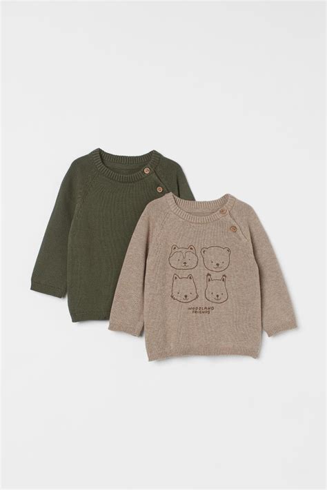 2-pack fine-knit jumpers - Round neck - Long sleeve - Beige marl ...