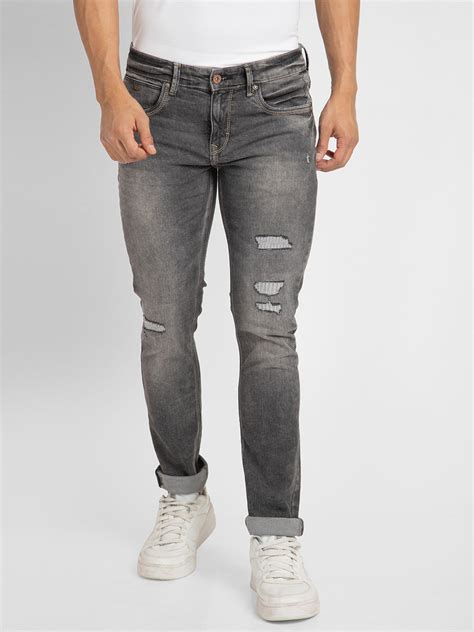 Spykar Men Carbon Black Cotton Slim Fit Narrow Length Jeans (Skinny)