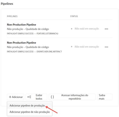 Adicionar um pipeline de produção | Adobe Experience Manager