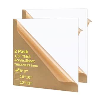 2 Pcs White Acrylic Sheets 8x8 inch 1/8" Thick White Plexiglass Sheets ...