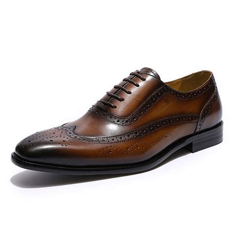 Tan Brown Leather Patina Finish Oxford Shoes for Men | Romèro Ferrera