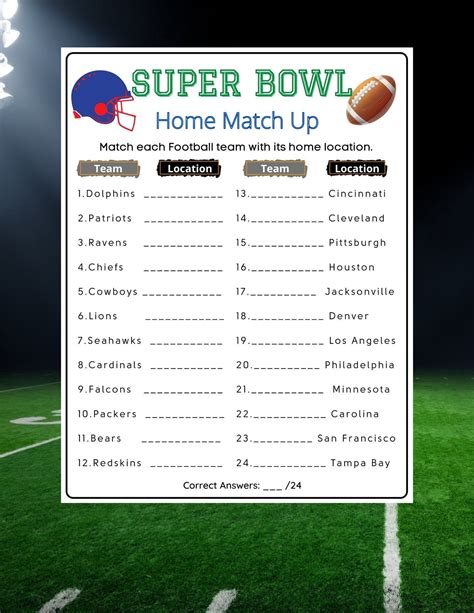 Super bowl home match up game football trivia super bowl party game ...