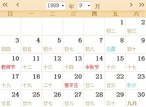 1989全年日历农历表 - 第一星座网