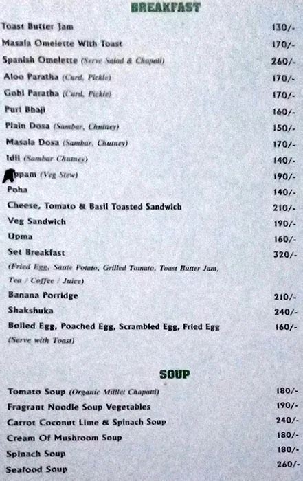 Menu at Bamboo Yoga Retreat Restaurant, Agonda