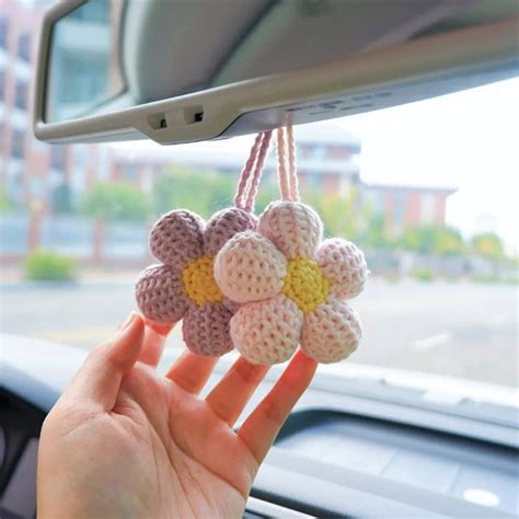 Crochet Flower Car Charm Hanging Decor Mirror Accessories - Etsy