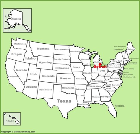 Detroit location on the U.S. Map - Ontheworldmap.com