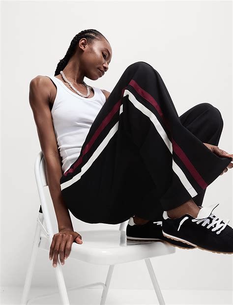 Buy Jersey Side Stripe Wide Leg Trousers at Marks & Spencer