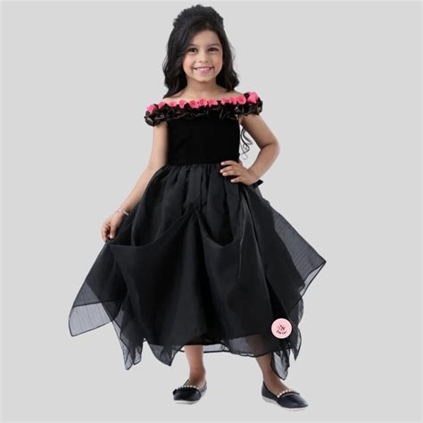Off Shoulder Floral Black Gown – Pinkcow Designs Private Limited