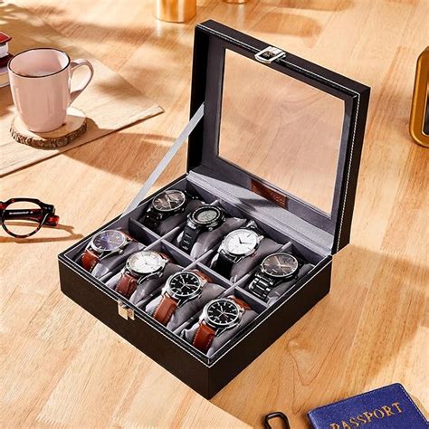 Amazon Basics Unisex Faux Leather Watch Organiser Box with 8 Slots ...
