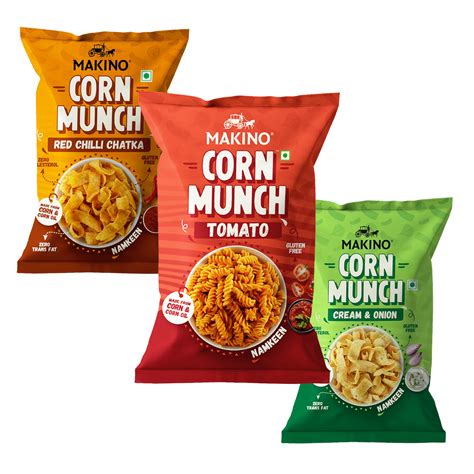 Makino Assorted Corn Munch (Cream & Onion, Red Chilli Chatka and Tomat ...