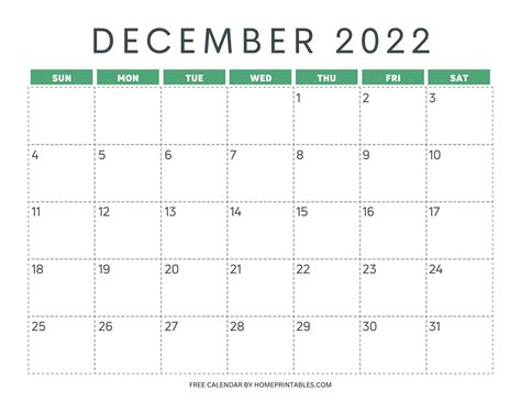 Printable Monthly Calendar December 2022