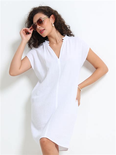 Women White Double Gauze Relaxed Dress – FYVA