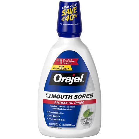 Orajel Antiseptic Mouth Sore Rinse- 16 oz -Kills Bacteria- For Canker ...