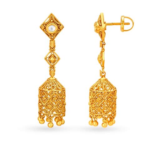 Intricate 22 Karat Yellow Gold Rhomboid Jhumkas