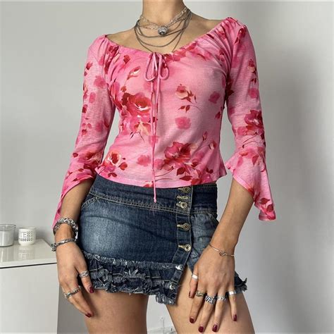 Women's Pink and Red Blouse | Depop