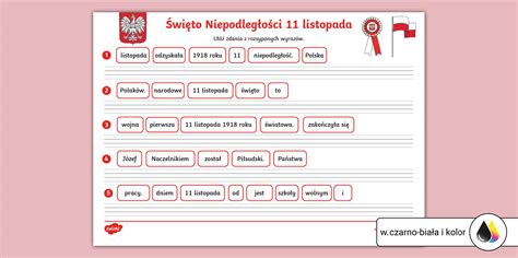Święto Niepodległości 11 listopada | Ułóż zdania z wyrazów