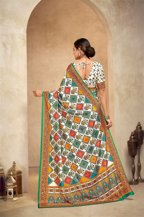 Lovely Cream and Multicolor Bandhani Printed Saree with Traditional Ge ...