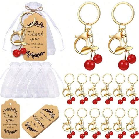 4pcs/8pcs/16pcs/20pcs Cherry Keychain Party Favors Set Steel Cherry ...