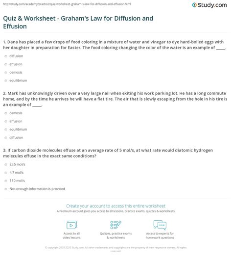 Quiz & Worksheet - Graham's Law for Diffusion and Effusion | Study.com