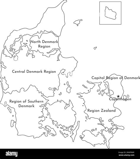 Vector isolated illustration of simplified administrative map of Denmark. Borders and names of ...