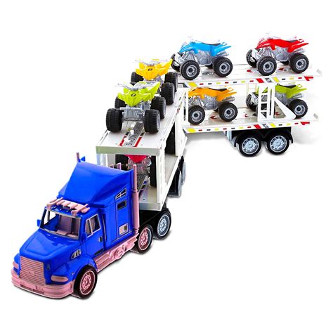 Semi-Trailer Truck Toy Freight Carrier Larger 15 inch Big Rig Truck with 8 Automatic Friction ...