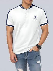 Jump Cuts Colorblock Men High Neck White T-Shirt - Buy Jump Cuts ...