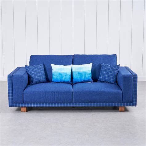 Buy Santorini Fabric 3-Seater Sofa with Cushions - Blue from Home ...
