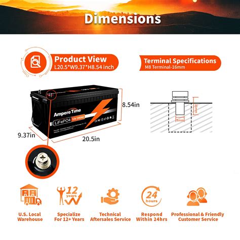 Buy Ampere Time 12V 200Ah Lithium Iron LiFePO4 Deep Cycle Battery ...