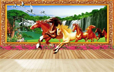 Avikalp MWZ3777 Seven 7 Horses Racing Trees Pink Flowers Waterfalls HD ...
