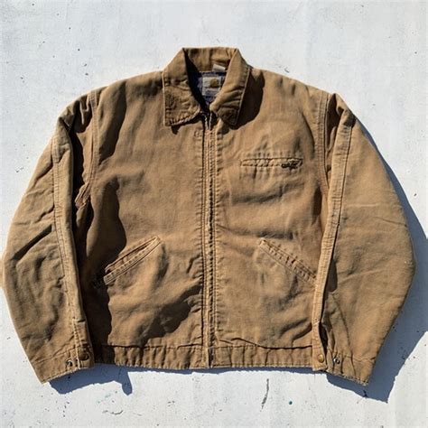 70's Carhartt カーハート デトロイトジャケット ブラウンダック ワークジャケット ジップアップ プリントタグ ブランケット ...