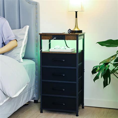 LOAKEKEL Night Stand, LED Nightstand with Charging Station, India | Ubuy