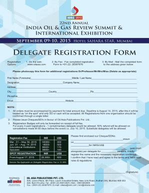 Fillable Online Delegate Registration Form - oilasiacom Fax Email Print ...