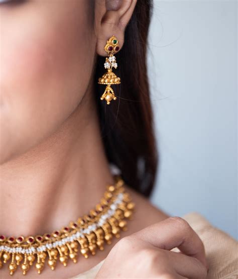 Drishti Antique 22k Gold & Pearl Necklace - R Narayan Jewellers | R ...