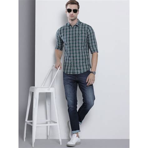 Buy The Indian Garage Co Men Slim Fit Checkered Full Sleeves Spread ...