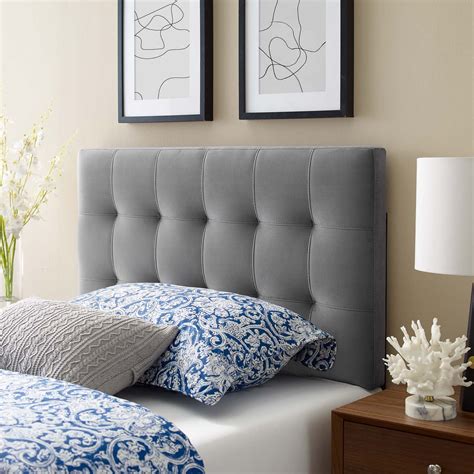 Modway Lily Biscuit Tufted Twin Velvet Headboard in Gray, Adjustable ...
