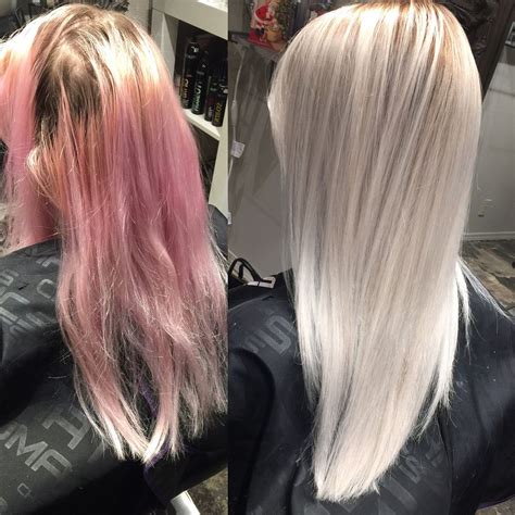 Before and after vivid color removal. Pink to platinum blonde # ...