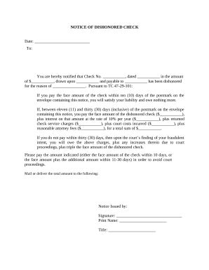 Notice of Dishonored Check - Civil - Keywords: bad check, bounced check ...