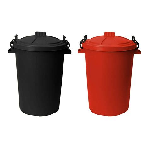 50L BLACK & RED HEAVY DUTY PLASTIC RUBBISH BIN WASTE DUSTBIN LOCKING ...