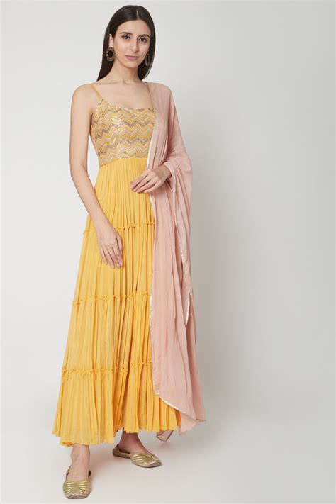 Yellow Embroidered Anarkali Set – Breathe by Aakanksha