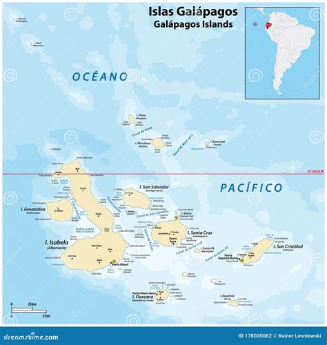 Detailed Vector Map of the Galapagos Islands, Ecuador Stock Vector ...