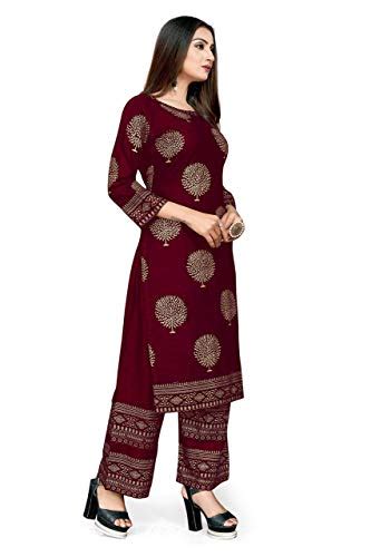 Buy UMustGet Women's Rayon Maroon Kurti Plazzo Set & Black Kurti Plazzo ...