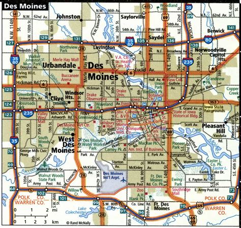 Des Moines road map for truck drivers area town toll free highways map ...