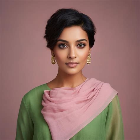 A hyper realistic beautiful elegant indian woman wearing light pink ...